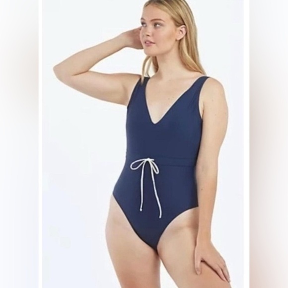 Summersalt one-piece bathing suit navy blue tie-waist Backflip Swimsuit NWT 12 - Picture 3 of 13